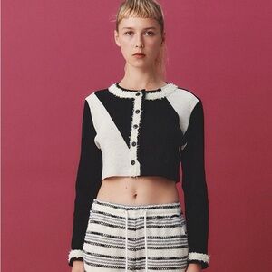 Kijin Waffle Cardigan Black Melange Oatmeal